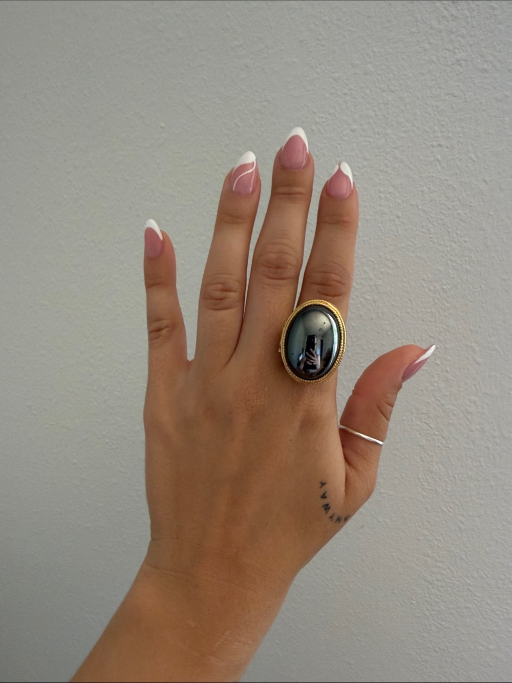 Avon Lipstick Ring - Gold Oval Hematite